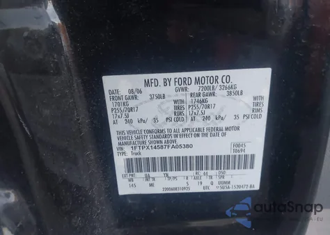2007 Ford F-150 Fx4/Lariat/Xl/Xlt from USA, damaged, VIN 1FTPX14587FA05380